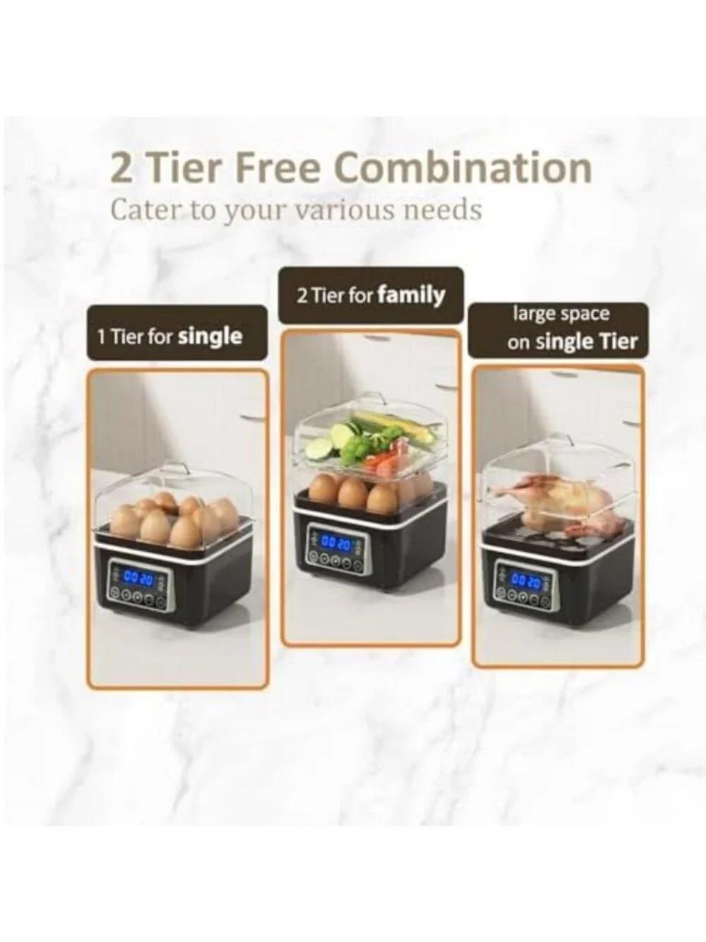 2-Tier Electric Food Steamer - 4 QT Digital Vegetable & Egg Cooker, BPA-Free